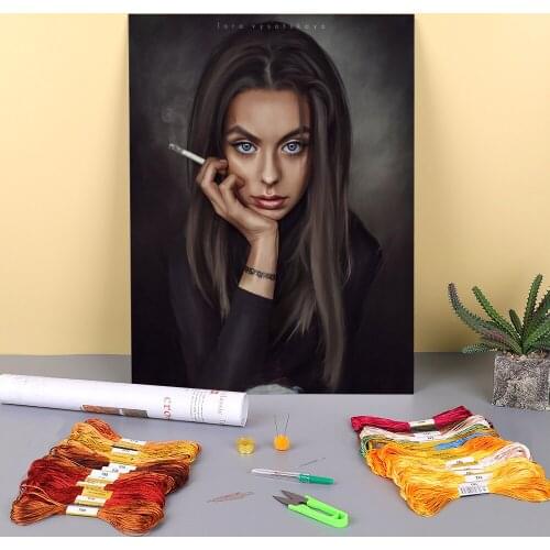 Woman Girl Printed Canvas 11CT Cross Stitch Kit Embroidery DMC Threads Hobby Handiwork Knitting Needlework Stamped Decor