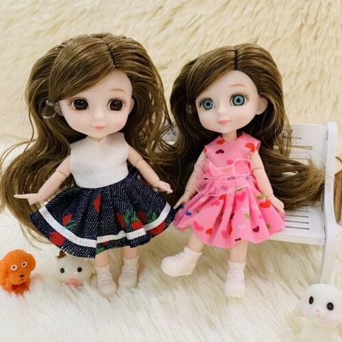 New BjD 13CM Doll 13 Movable Joints Cute Face and Blue Eyes with Clothes Shoes Mini Dolls Girl Gift for Girls Diy Toys