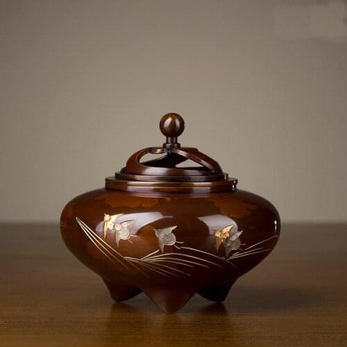 4 inches Japan Takaoka Douki Art Deco Pure Brass Wave Chidori Incense Burner Home Furnishings gift Handicraft