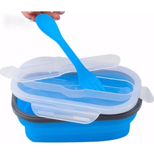 Bento Box Silicone Lunch Box Portable Foldable Lunch Box with Fork and Spoon All-in-one Fresh-keeping Sealed Soup Box