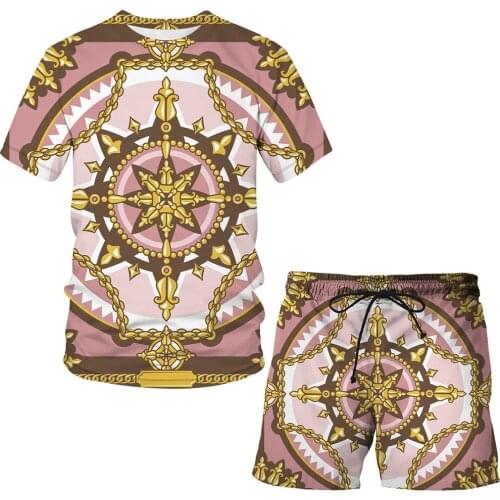 Fashion Beach Pants Summer 3d Printing T-shirt Men And Women Striped Pattern T-shirt Short Sleeve + Shorts 2-piece Sports Suit