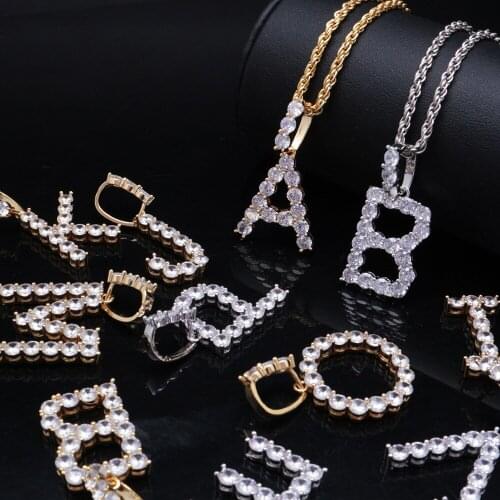 Hip Hop Mens Iced Out A-Z Zircon Initial Tennis Letter Name Pendant Necklace Women Gold Silver Color Bling Rope Chain jewelry