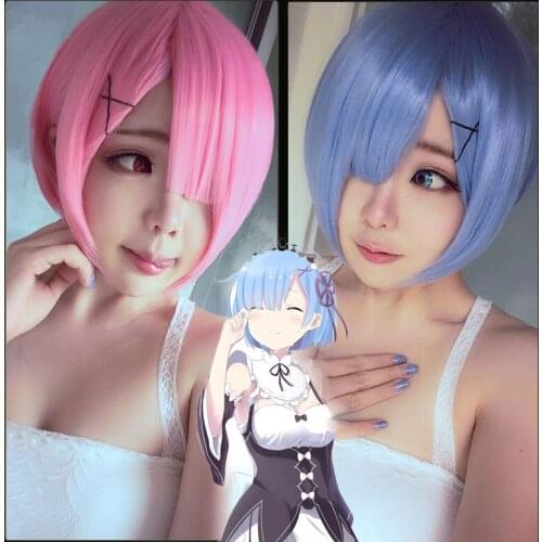 2019 New Coshome Re zero Ram Rem Wigs Headdress Re:Life In A Different World From Zero Cosplay Costumes Blue Pink Swimsuits