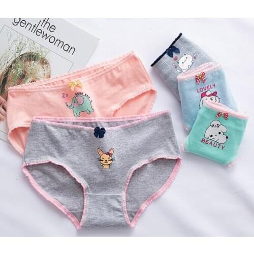 New Arrived 4Pcs/Lot Girl Panties Underwear Lace Briefs Cotton Lingerie Soft Comfortable Bowknot Cartoon Panty Wholesale T-14