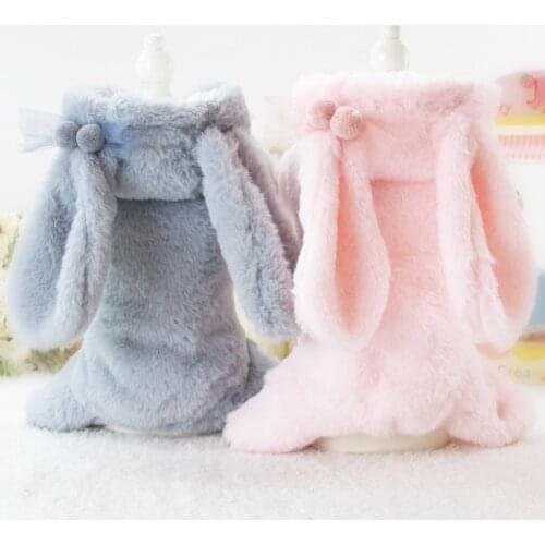 Small Dog Clothes Rabbit Design Pet Clothing For Dogs And Cats Puppy Hoodies Jumpsuit Warm Jacket ,Pink,Gray New Arrival
