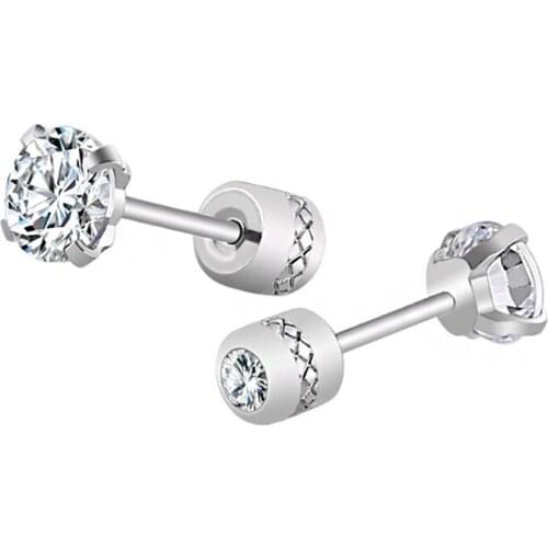 Wholesale 20 pairs/lot 5mm Zirconia Stud Earrings Cool Silver Color Steel Titanium Earrings Fashion Jewelry Gifts for Women Men