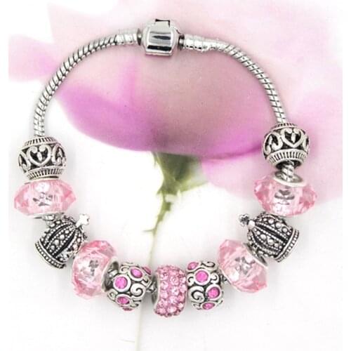 6PCS/Lot Wholesale 5 Colors DIY Jewelry European style Bead Crown Bracelets & Bangles for Women Ladies Pulsera Bijoux