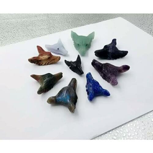 Wholesale,HandCarved wolf head necklace pendant,Rose Quartz/Labradorite/obsidian/Amazonite/Mookite jasper/Amethyst/lapis 35mm
