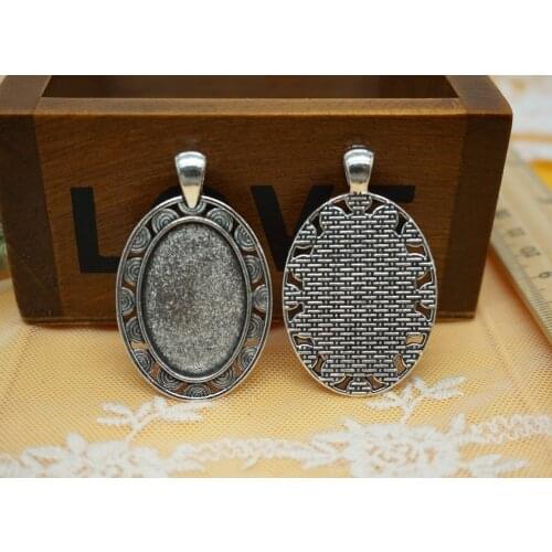 2PCS/lot inner size 20MM x 30MM Oval Metal cabochons Base for making necklace jewelry used on leather cord Pendant Tray supply