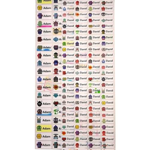 Custom Cartoon Name Stickers Water Proof Boy robot Labels Tags Children Stickers Business Labels stationery sticker