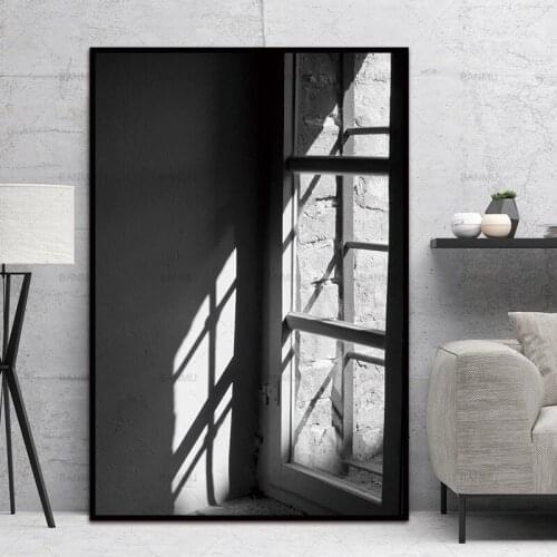 Self-adhesive wall sticker Wall Art Pictures Abstract Wall Print Door Black and White Window Poster for Living Room Home Decor