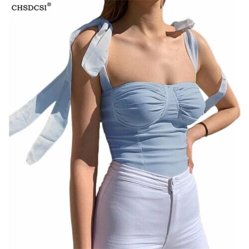 CHSDCSI Sexy Spaghtetti Strap Crop Tops Summer Chiffon Shirts Harajuku Solid Slash Neck Camis Women Streetwear Mujer V Neck