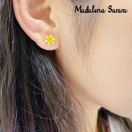 MADALENA SARARA Pure 18k Gold Women Earrings Simple Star Modelling AU750 Stud Earrings Dual Layers