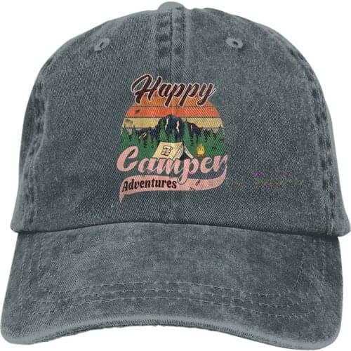 Happy Camper Hat,Adjustable Baseball Caps,Classic Sports Ball Hat Gift for Women Men,Distressed Denim Dad Hat for Camping