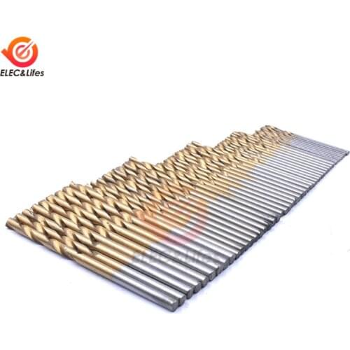 50Pcs 1/1.5/2/2.5/3mm Titanium Coated Drill Bits HSS High Speed Steel Drill Bits Set Tool High Quality Power Tools For Wood