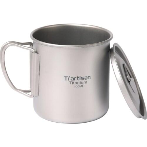 Tiartisan Kitchen 300-400ml Mug Titanium Coffee Mug Handgrip Titanium Cup Outdoor Drinkware Ultralight Metal Single Wall Mug