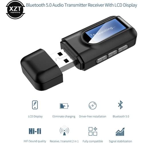 USB Bluetooth 5.0 Audio Transmitter Receiver LCD Display 3.5MM AUX RCA Stereo Wireless Adapter Dongle for PC TV laptop Headphone
