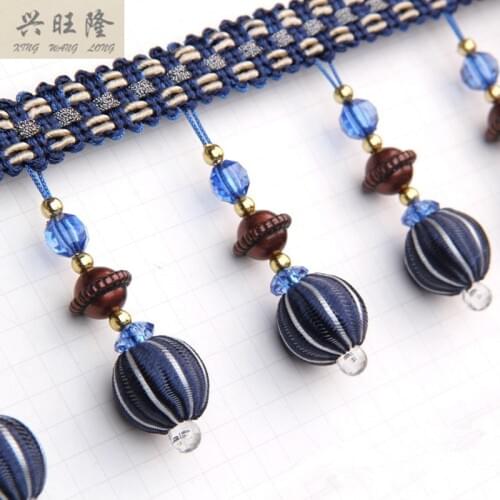 XWL 12M/Lot 8.5cm Wide Crystal Beads Lace Trim Curtain Lamp Sofa Decor Tapestry Braid Lace Accessories Tassel Fringe Ribbon DIY