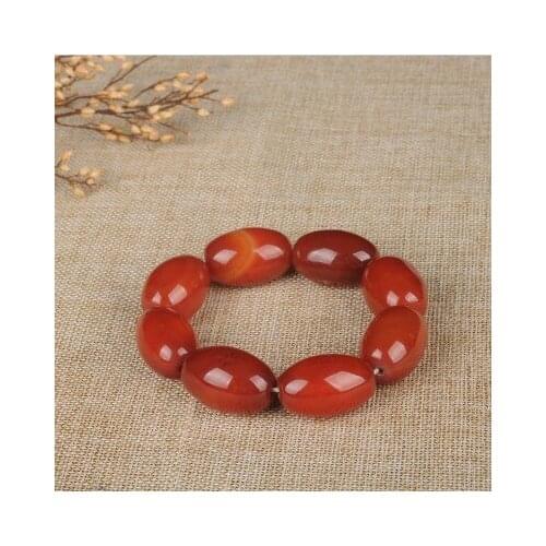 Zheru Jewelry Natural Agate Chalcedony Red Bracelet Jewelry Bracelets for Men and Women
