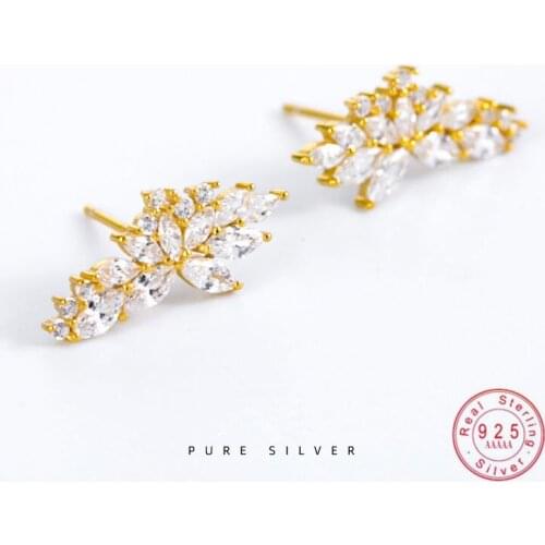 HI MAN 100% S925 Sterling Silver Korean Transparent Crystal Angel Wings Stud Earrings Women Sweet Cute Wedding Jewelry