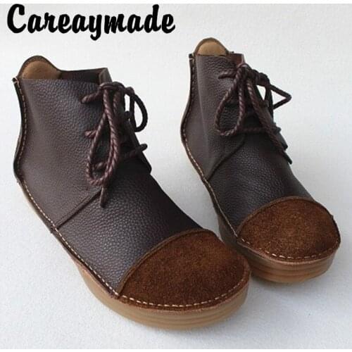 Careaymade-Hot Handmade Womens Boots,Head Layer Cowhide Habitat Wind Soft Thick Bottom High-Up Single Shoes,two colors