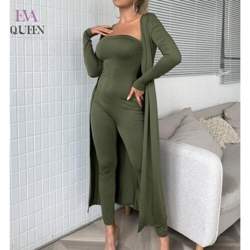 EvaQueen Solid Patchwork 2 Piece Sets Women High Waist Slim Autumn Casual Pants Sets Strapless Full Sleeve Home Ensembles Femme