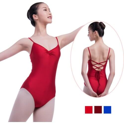 Red Women Gymnastics Leotard Camisole Cross Back Camisole Adult Ballet Dance Leotard Girl Adult Ballet Bodysuit Dance Clothing