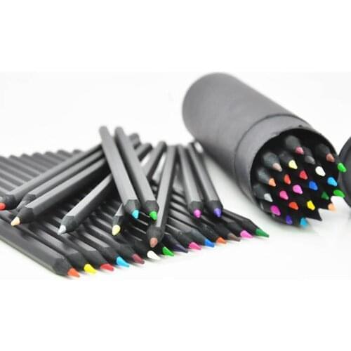 12 /24 Different Colours Colored Pencils Kawaii School Black Wooden Pencil For Drawing Colored Pencils Office School Stationery