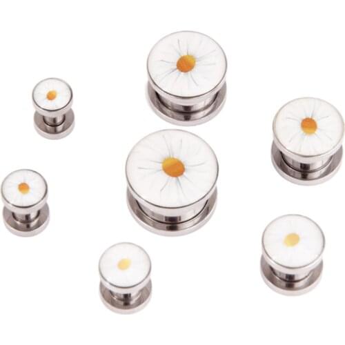 2PCS New Arrival Ear Gauges Plugs Stainless Steel Sun Flowers Tunnels Screw Ear Stretched Piercing Fashion Body Jewelry Gift