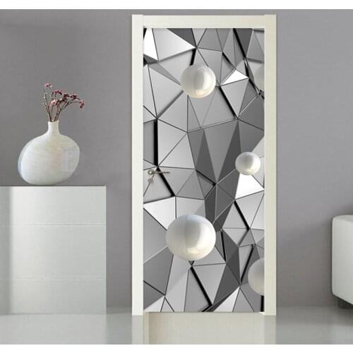3D Stereo Ball Geometry Imitation Metal Door Sticker Living Room Bedroom Creative DIY Home Door Decal Vinyl Poster 3D Waterproof