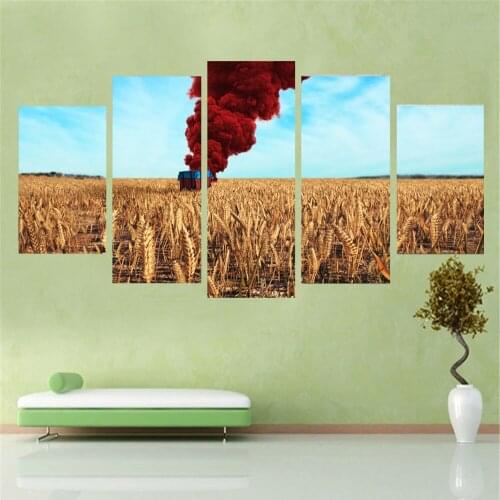 5 Piece Wall Art Canvas Painting Landscape There is an Airdrop in The Rice Fields Poster Modern Frame Living Room Pictures