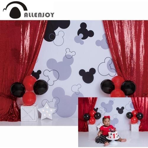 Allenjoy Mouse Smash Cake Photography Backdrops Child Happy Birthday Photographic Background Balloons Photophone Photo Studio