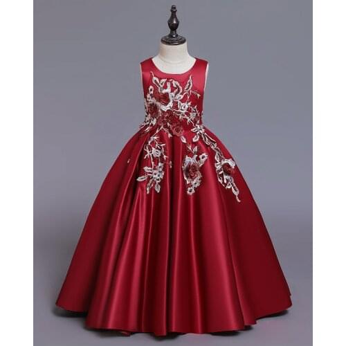 High-end White Girls Princess Dress Birthday Banquet Long Flower Applique Party Dress Girls Elegant Girls Dress Vestidos