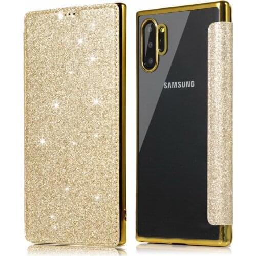 Glitter Star Cover For Samsung Galaxy Note 20 S20 Ultra S10 Plus Note 10 5G 9 8 S7 Edge Flip Leather Transparent TPU Case Funda