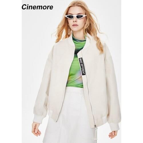 Cinemore New 2021 Spring Autumn Women Jacket Short Soild Cotton Zipper Causal Pocket Womens coat Female Outerwear Tops 92234