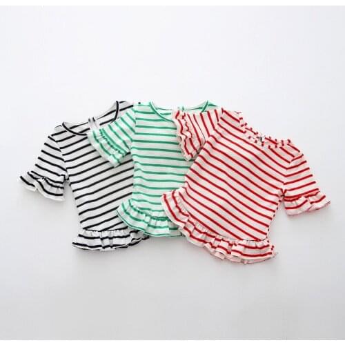 Spring and summer female baby childrens clothing cotton comfortable girls striped shirt baby short-sleeved t-shirt