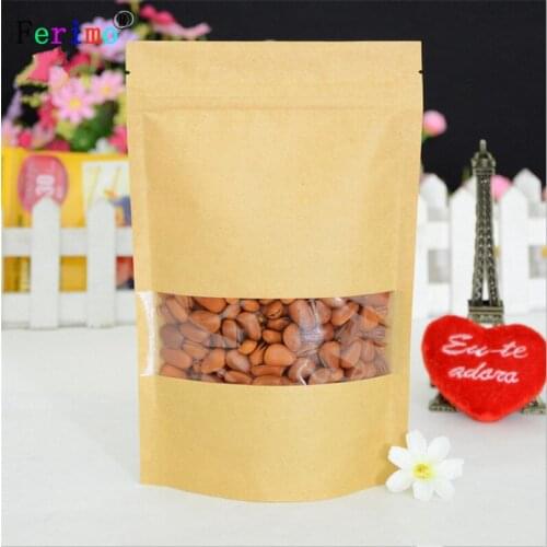 Ferimo 100pcs 18*26cm kraft paper open window bag, self-supporting zipper bag black teafood packaging bag