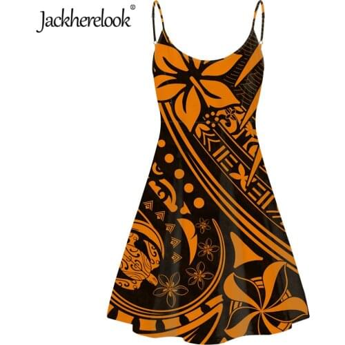 Jackherelook Vintage Polynesian Tribal Floral Samoa Brand Design Wome Party Slip Dresses Girls Knee Length Spaghetti Strap Dress