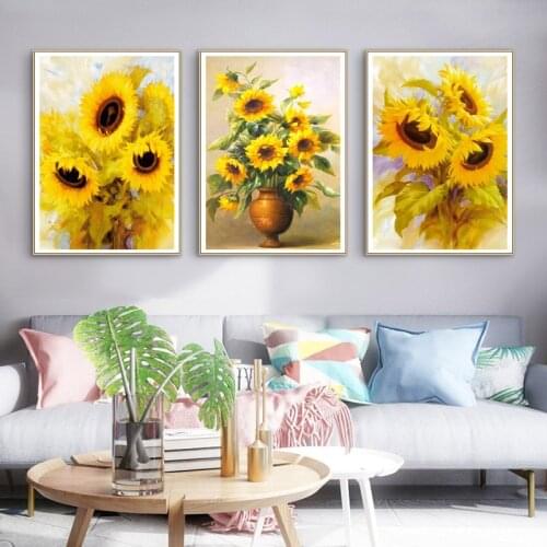 Sunflower 5D DIY Diamond Painting Art Posters Flower Wall Art Nordic Pictures for Living Room New Year Gift