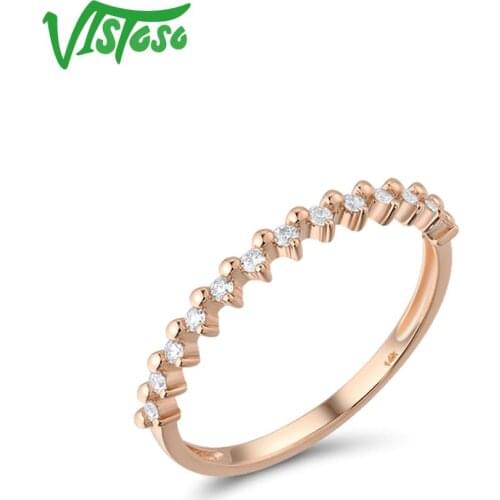 VISTOSO Genuine 14K 585 Rose Gold Rings For Women Sparkling Round Diamond Promise Engagement Rings Anniversary Gift Fine Jewelry