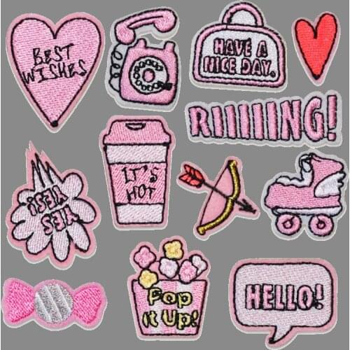 Small pink cartoon embroidery cloth stickers Girls DIY their own backpack skirt clothes accessories Iron On patches