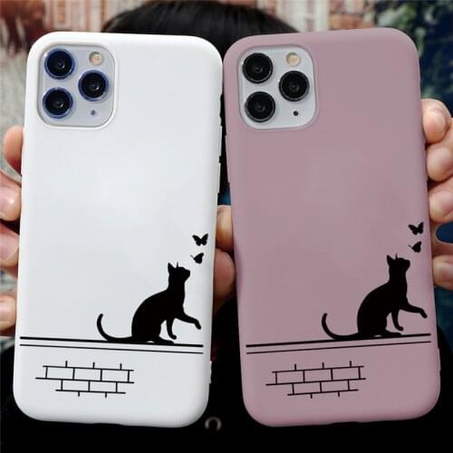 Cute Cat White Matte Phone Case For Coque iPhone 7 8 6 6s Plus 11 Pro 11Pro X XR XS Max 10 SE 2 2020 Soft TPU Back Cover Fundas