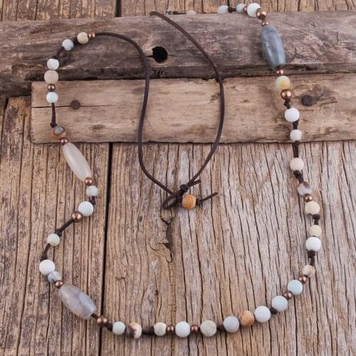 RH Fashion Bohemian Jewelry Accessory Long Natural Stones Amazonite Besd Necklaces For Women Gift