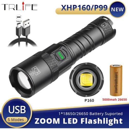 XHP160 Powerful LED Flashlights Xlamp Waterproof XHP99 Aluminum Torch Tactical 26650 18650 Hard Lanterna USB Zoomable Highlight