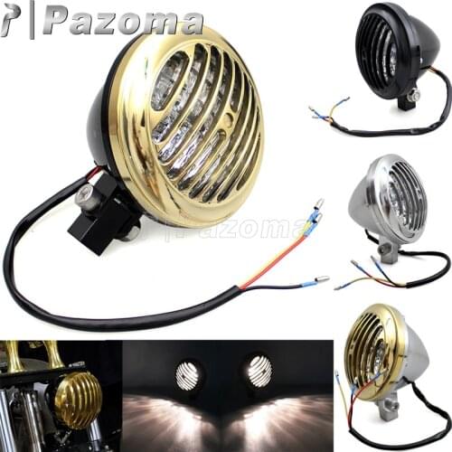 Motorcycle Brass Grille Lampshade Cover Headlight H4 12V 35W Headlamp High Low Beam For Harley XS650 Bobber Chopper Cafe Racer