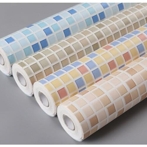 Mosaic Wallpaper Waterproof Tile Stickers Plastic Vinyl Self-Adhesive Wall Papers Kitchen Bathroom Wall Stickers Home Decor