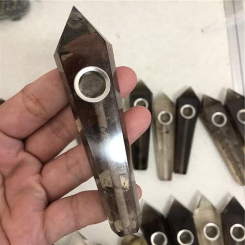 Natural rock hand carved gemstone smoky quartz crystal smoking pipes