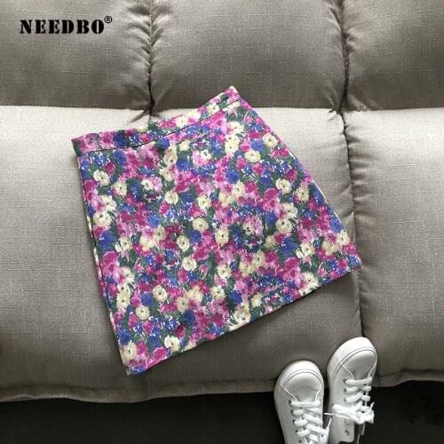 NEEDBO Summer Mini Skirt Sexy Print Flower A-Line Skirt Short High Waist Streetwear Sexy Skirt Elegant Korean Harajuku 2020