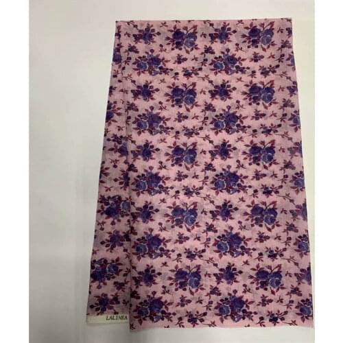 Latest high quality embroidery printed 100% cotton african lace fabric 5 yards for lady dress textile material. L99135