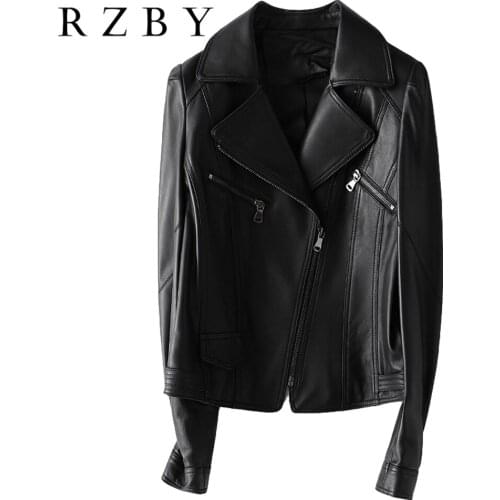 2021 Soft News Sheepskin Genuine Leather Coat Black Jacket Women Autumn Clothes Casual Genuine Leather Coat Fashion RZBY166